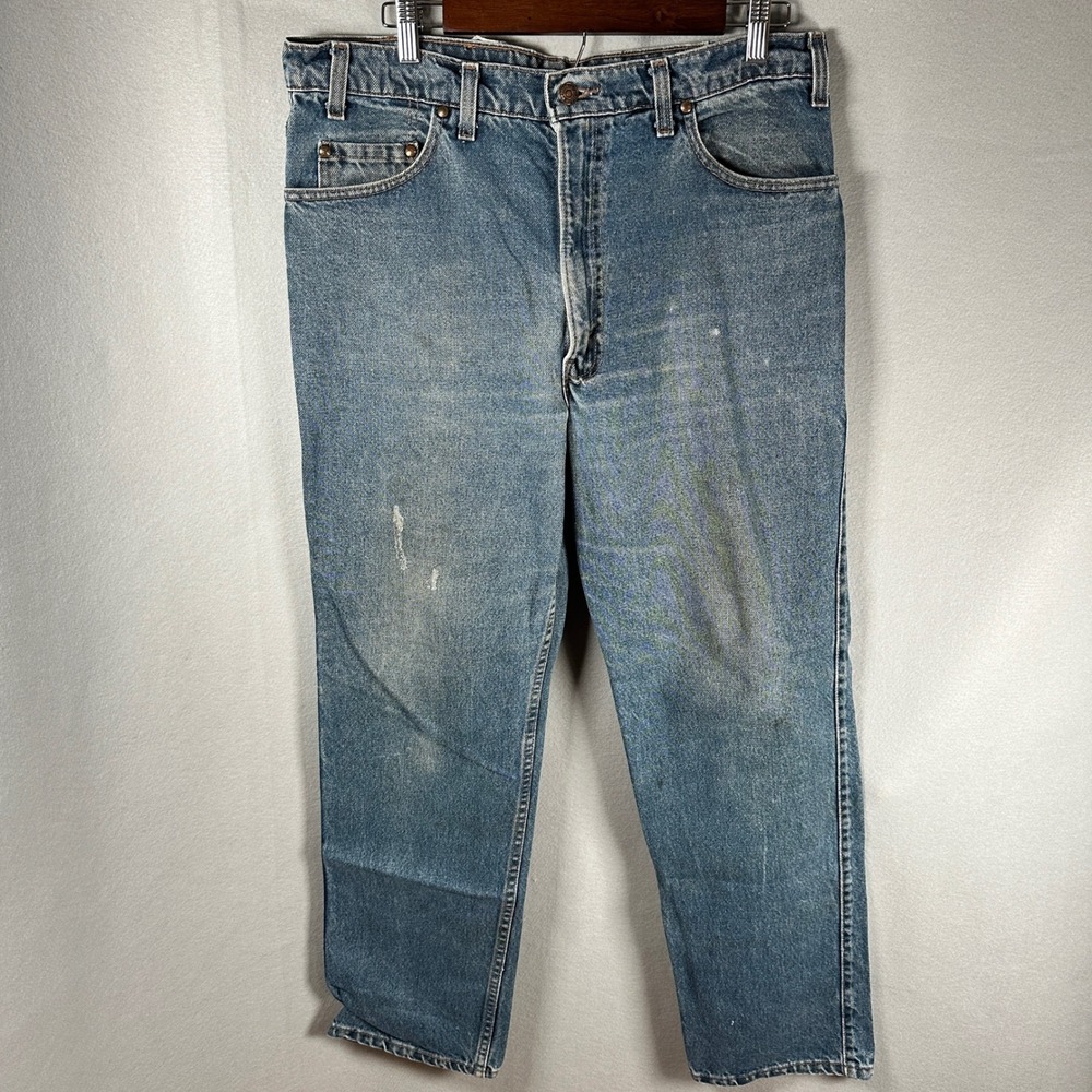 VTG Levis 505 Jeans Men 34x30 Straight Medium Blue Orange Tab Denim made USA GUC